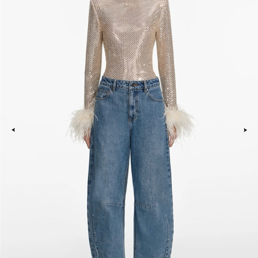Self-Portrait, CHAMPAGNE RHINESTONE FEATHER TOP - Picture 5 of 17